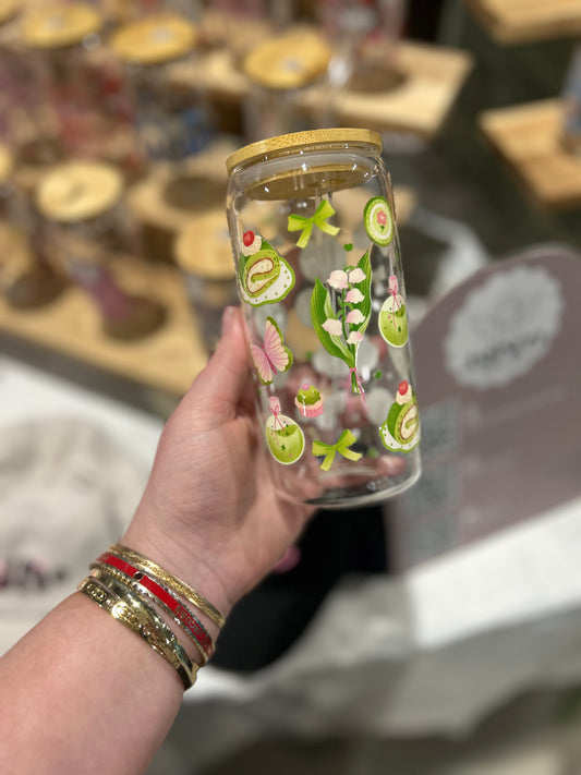 Matcha Girly Glass Cup W/bamboo lid & glass straw