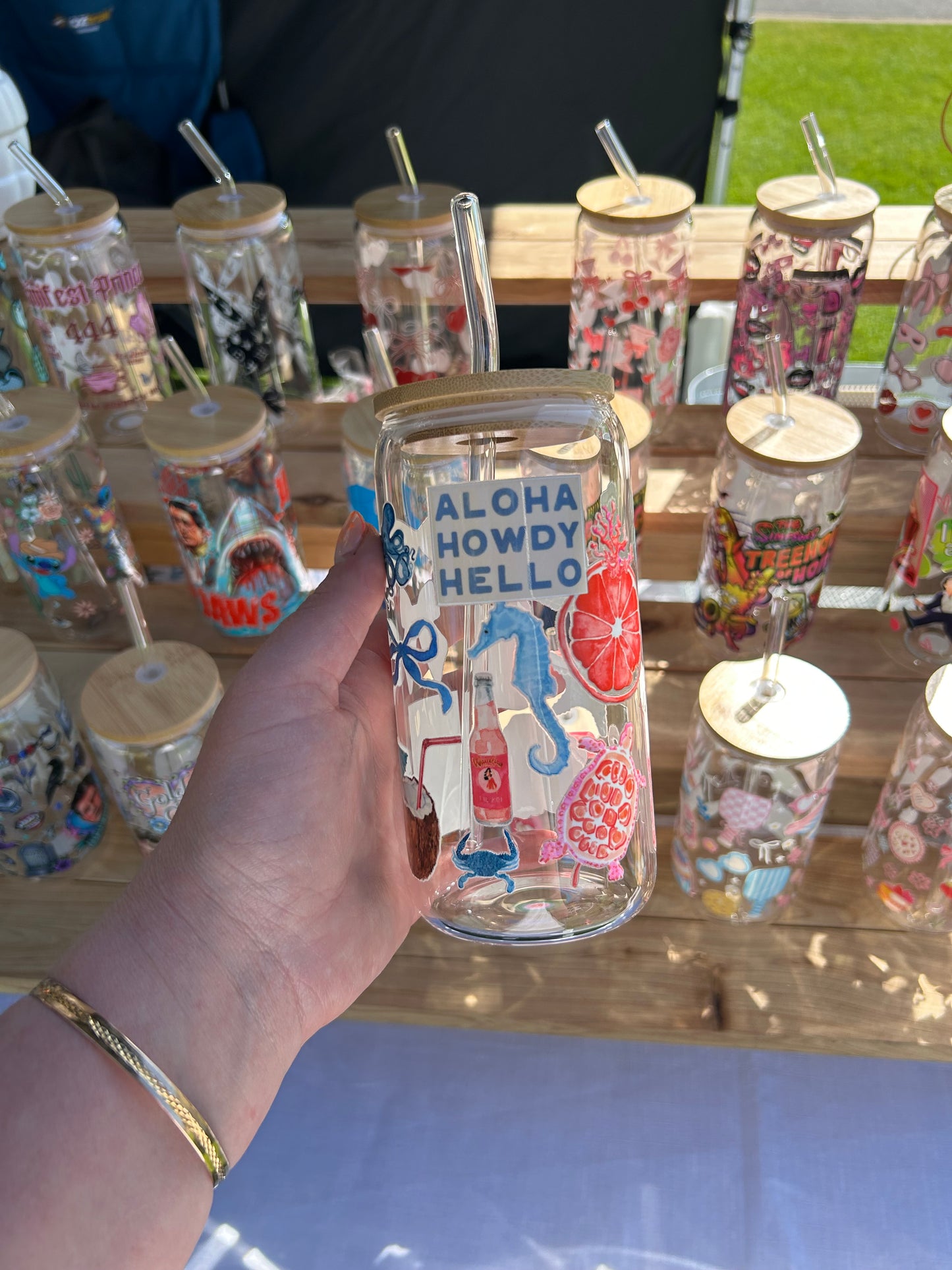 Coastal - 16oz Glass Cup w/Bamboo Lid & Glass Straw