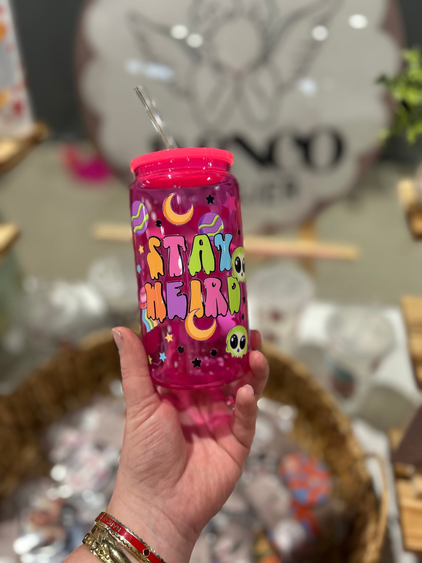 Stay Weird Hot Pink Custom Glass Can