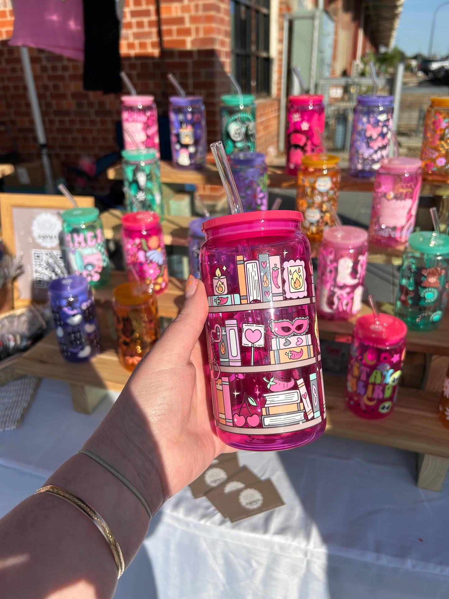 Hot Pink Spicy Books - 16oz Glass Cup w/Bamboo Lid & Glass Straw