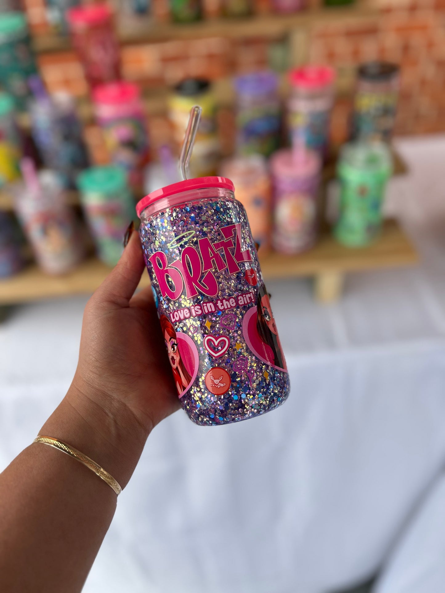 Bratz Double Walled Glass Cup W/ lid & straw