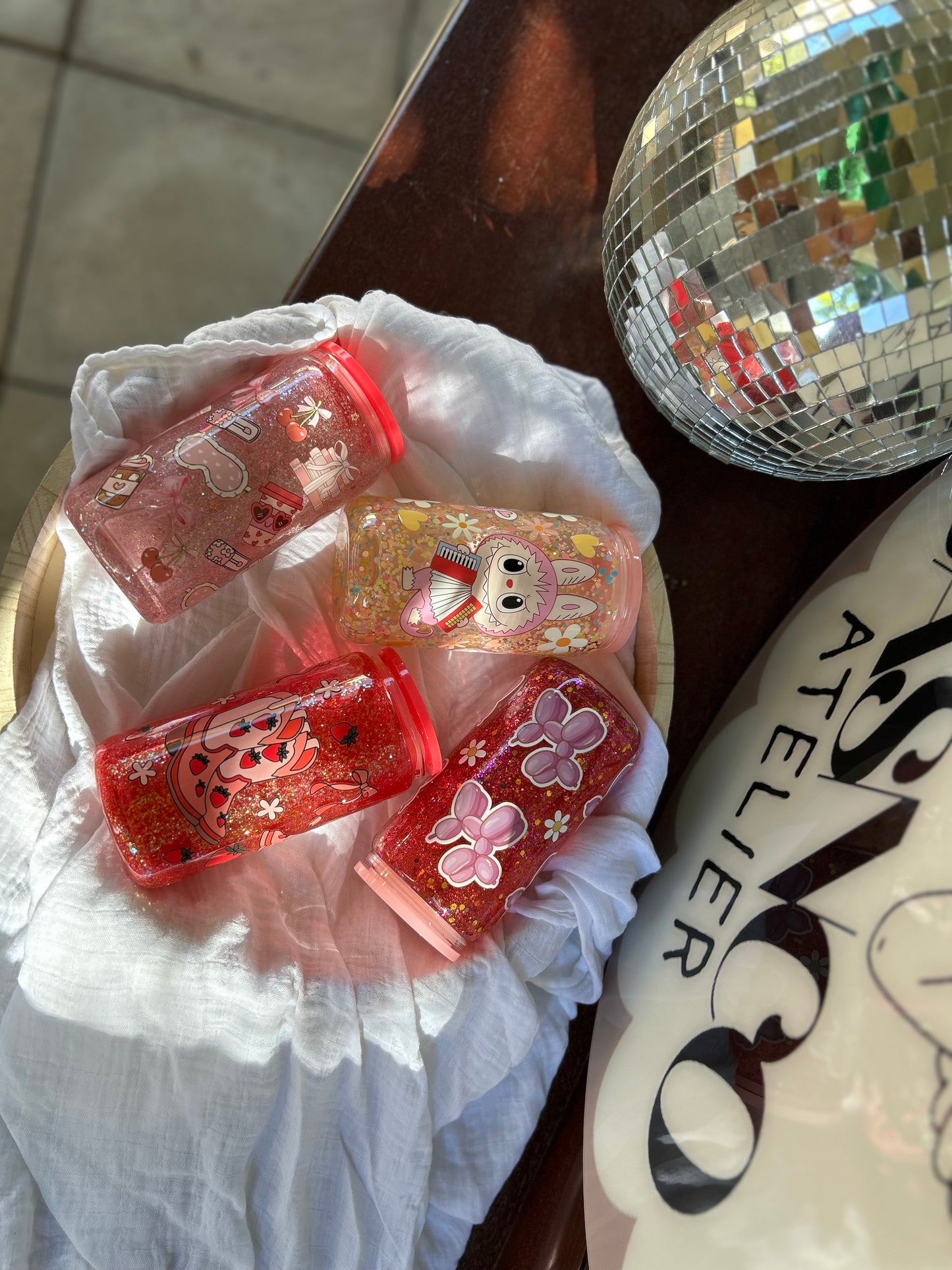 Girly Pink Glass Snowglobe Tumbler
