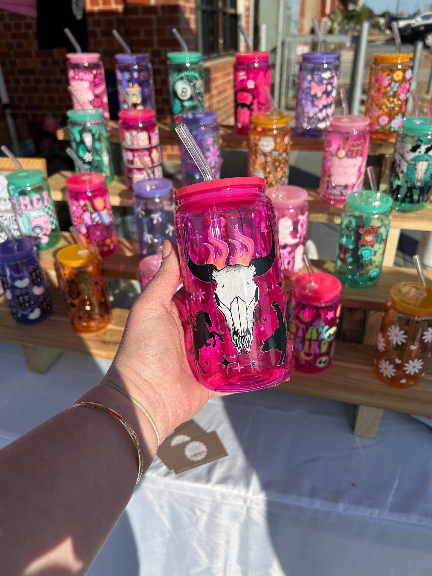 Hot Pink Hot Western - 16oz Glass Cup w/Bamboo Lid & Glass Straw