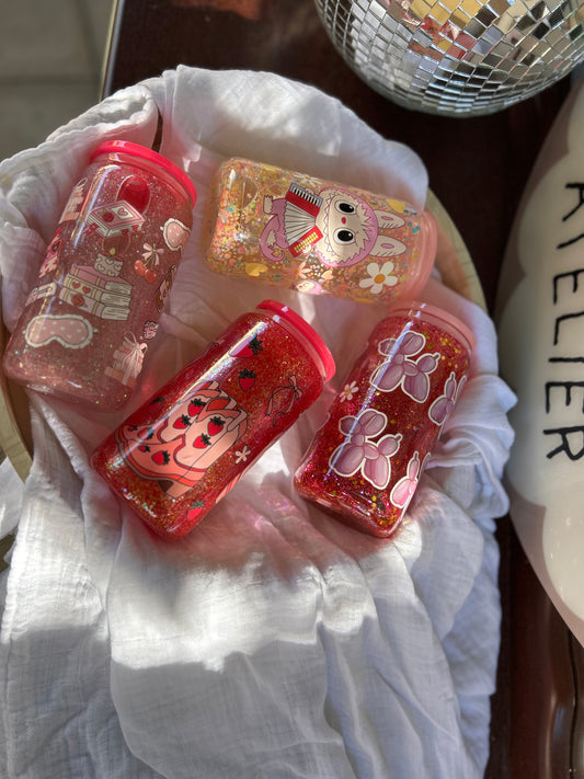 Labubu Inspired Pink Glass Snowglobe Tumbler