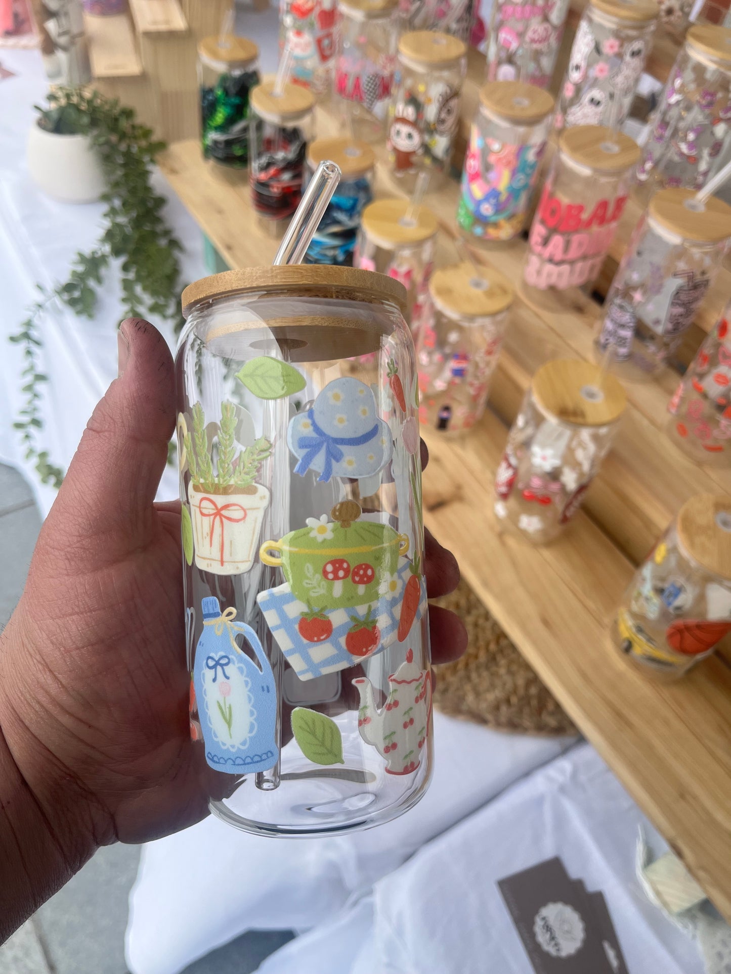 Homemaker Glass Cup W/bamboo lid & glass straw