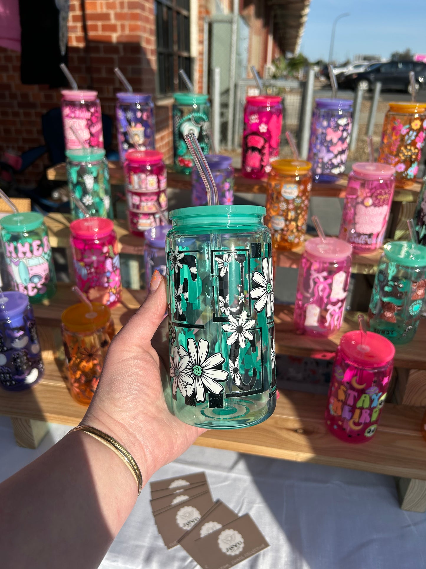 Teal Sweary - 16oz Glass Cup w/Bamboo Lid & Glass Straw