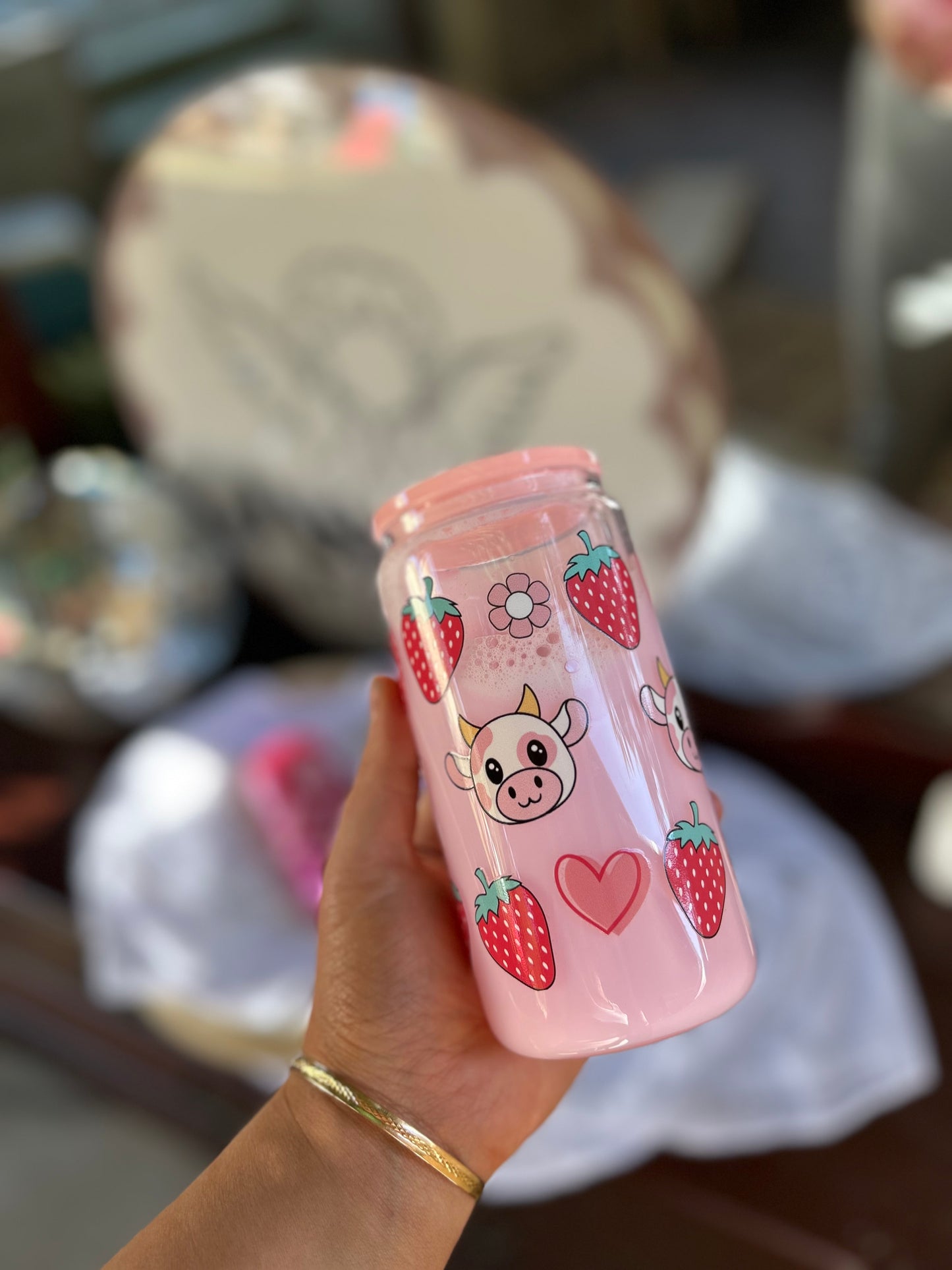 Strawberry Milk Snowglobe Tumbler