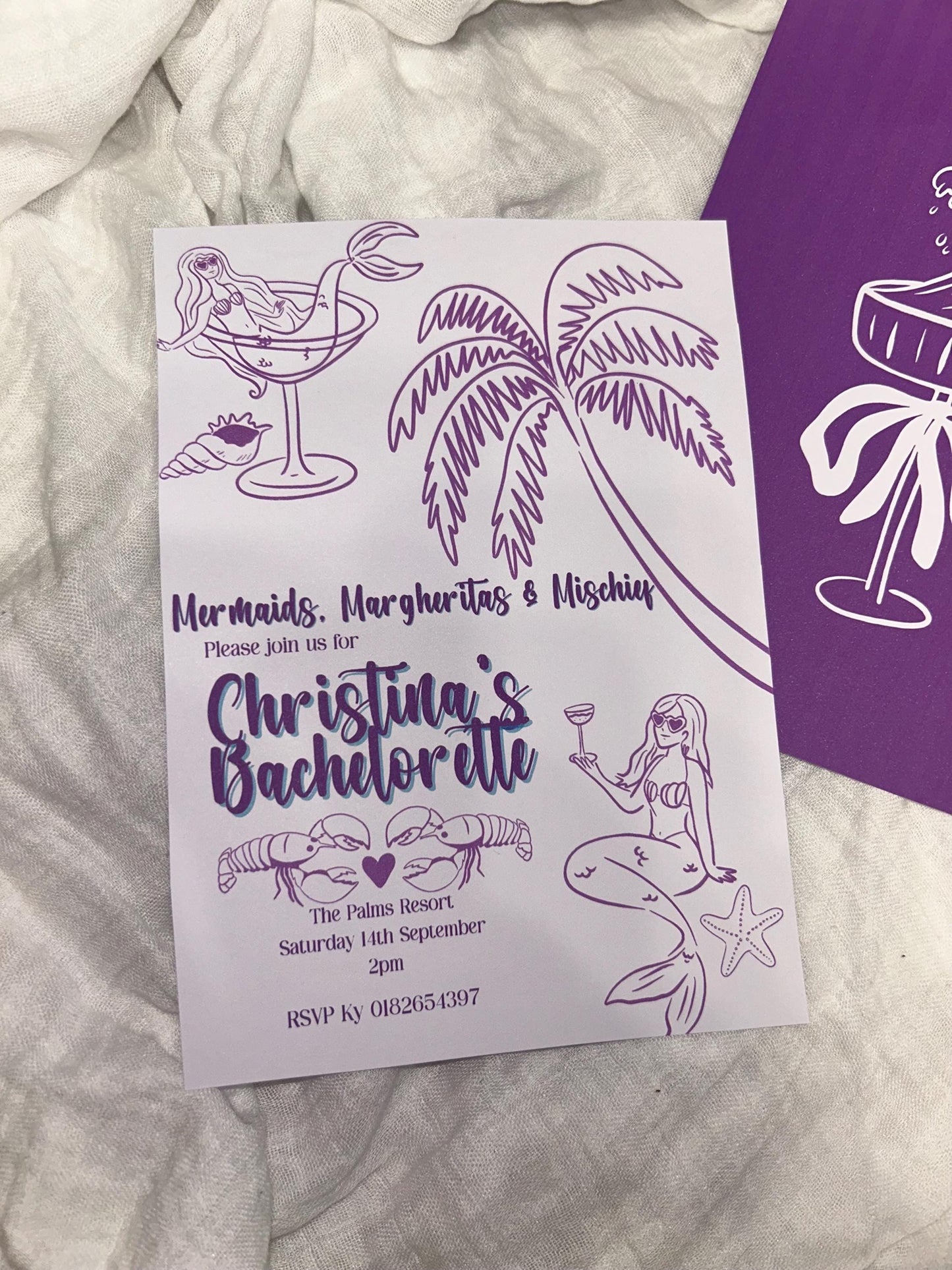 Mermaid Bachelorette Invitation - Purple Tropical Party Invite | Editable Canva Template | Instant Download