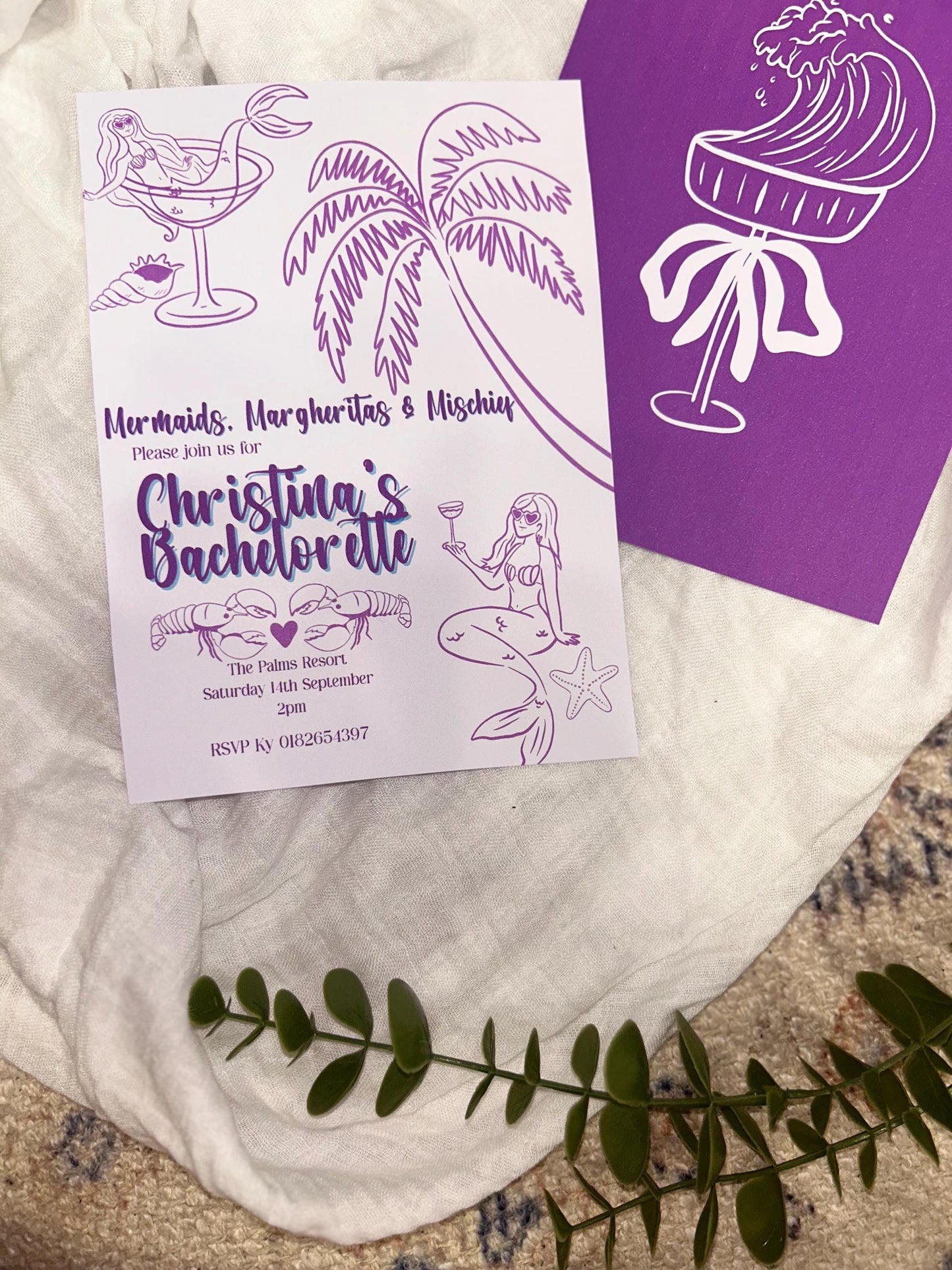 Mermaid Bachelorette Invitation - Purple Tropical Party Invite | Editable Canva Template | Instant Download