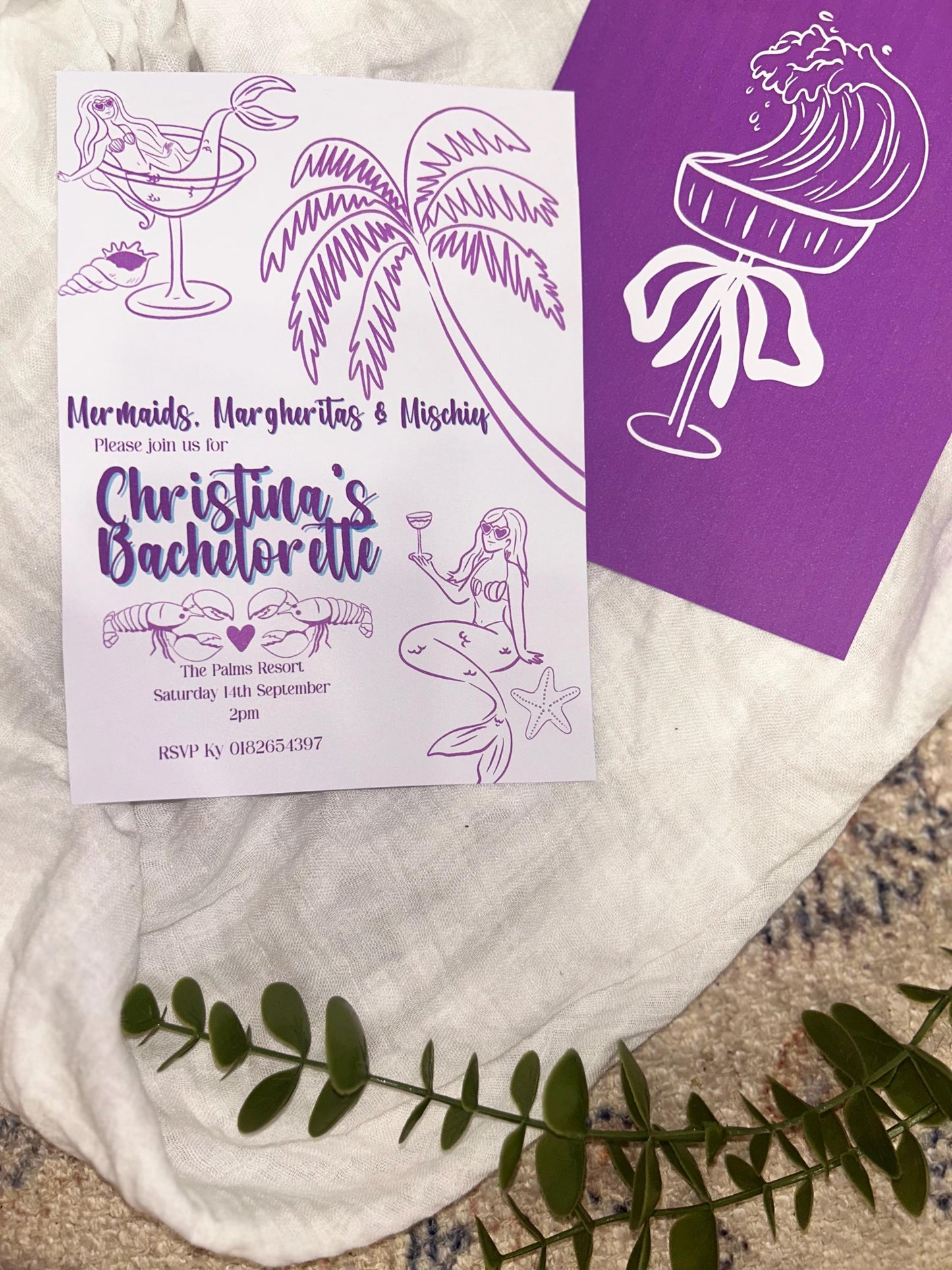 Mermaid Bachelorette Invitation - Purple Tropical Party Invite | Editable Canva Template | Instant Download