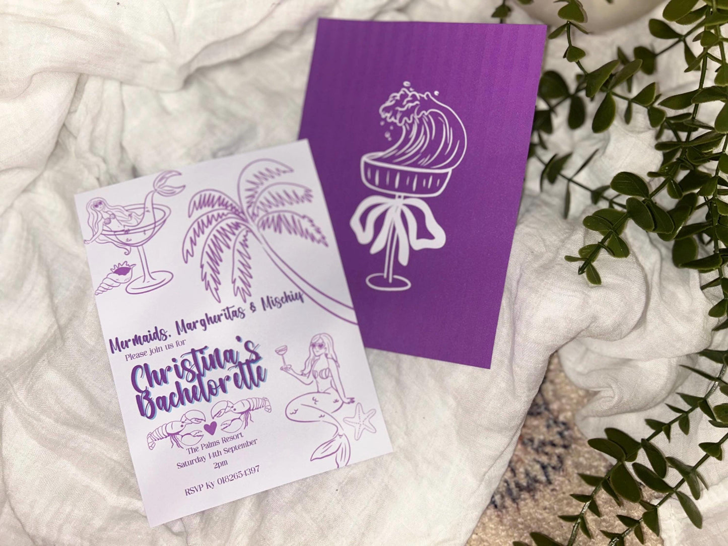 Mermaid Bachelorette Invitation - Purple Tropical Party Invite | Editable Canva Template | Instant Download