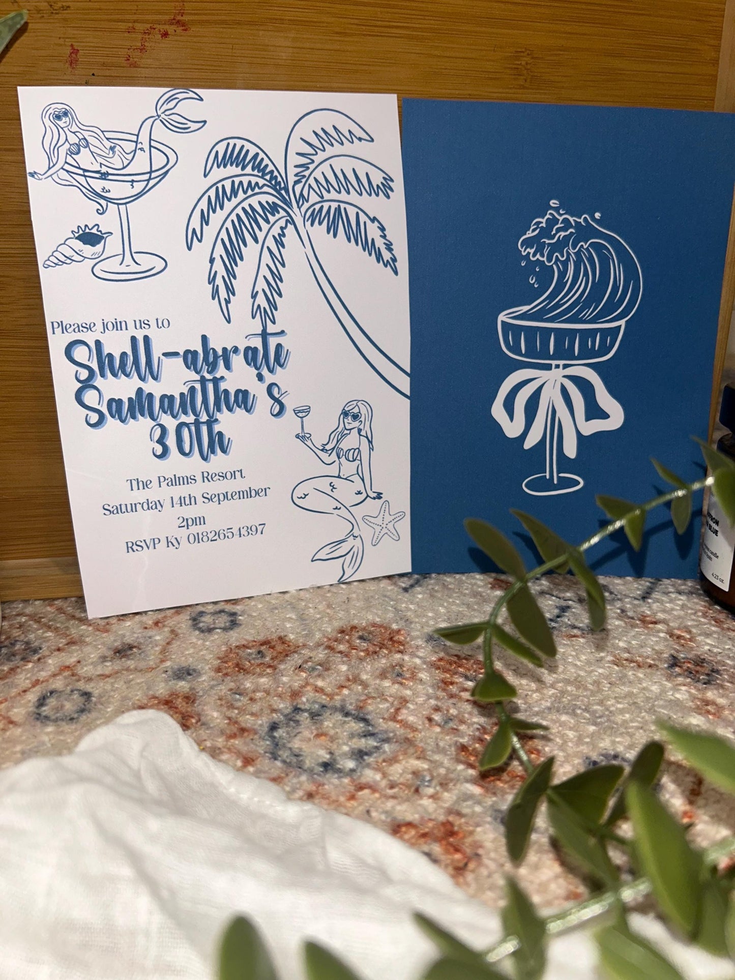 Shell-abrate Birthday Invitation - Blue Tropical Beach theme ladies invites 30th 21st theme birthday surprise party e-invite editable custom