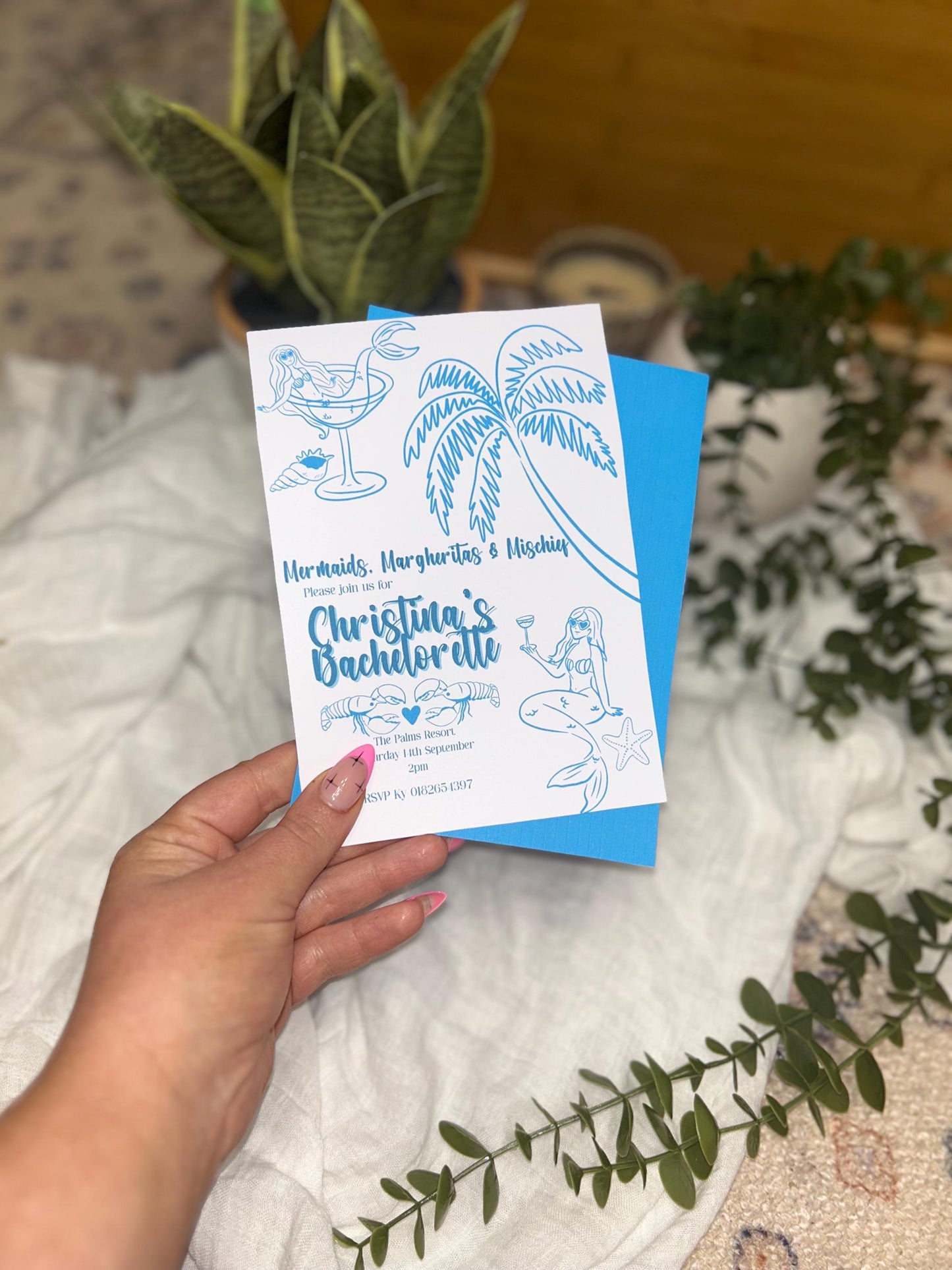 Mermaid Bachelorette Invitation - Tropical Beach Party Invite Editable Canva custom template wedding hens milestone birthday surprise event