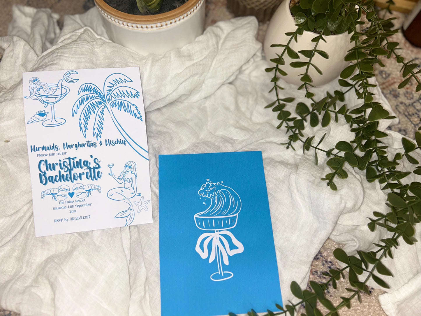 Mermaid Bachelorette Invitation - Tropical Beach Party Invite Editable Canva custom template wedding hens milestone birthday surprise event