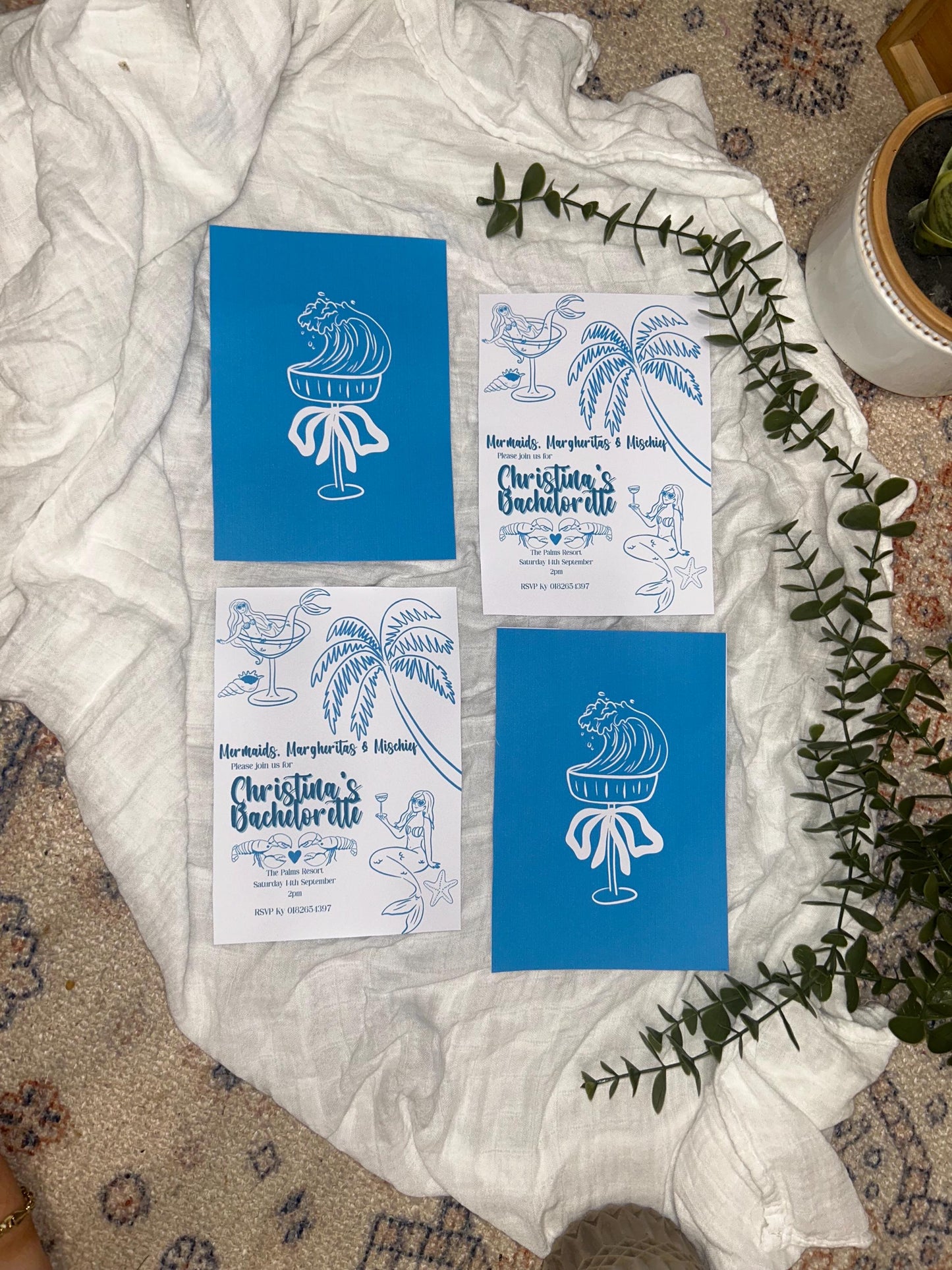 Mermaid Bachelorette Invitation - Tropical Beach Party Invite Editable Canva custom template wedding hens milestone birthday surprise event