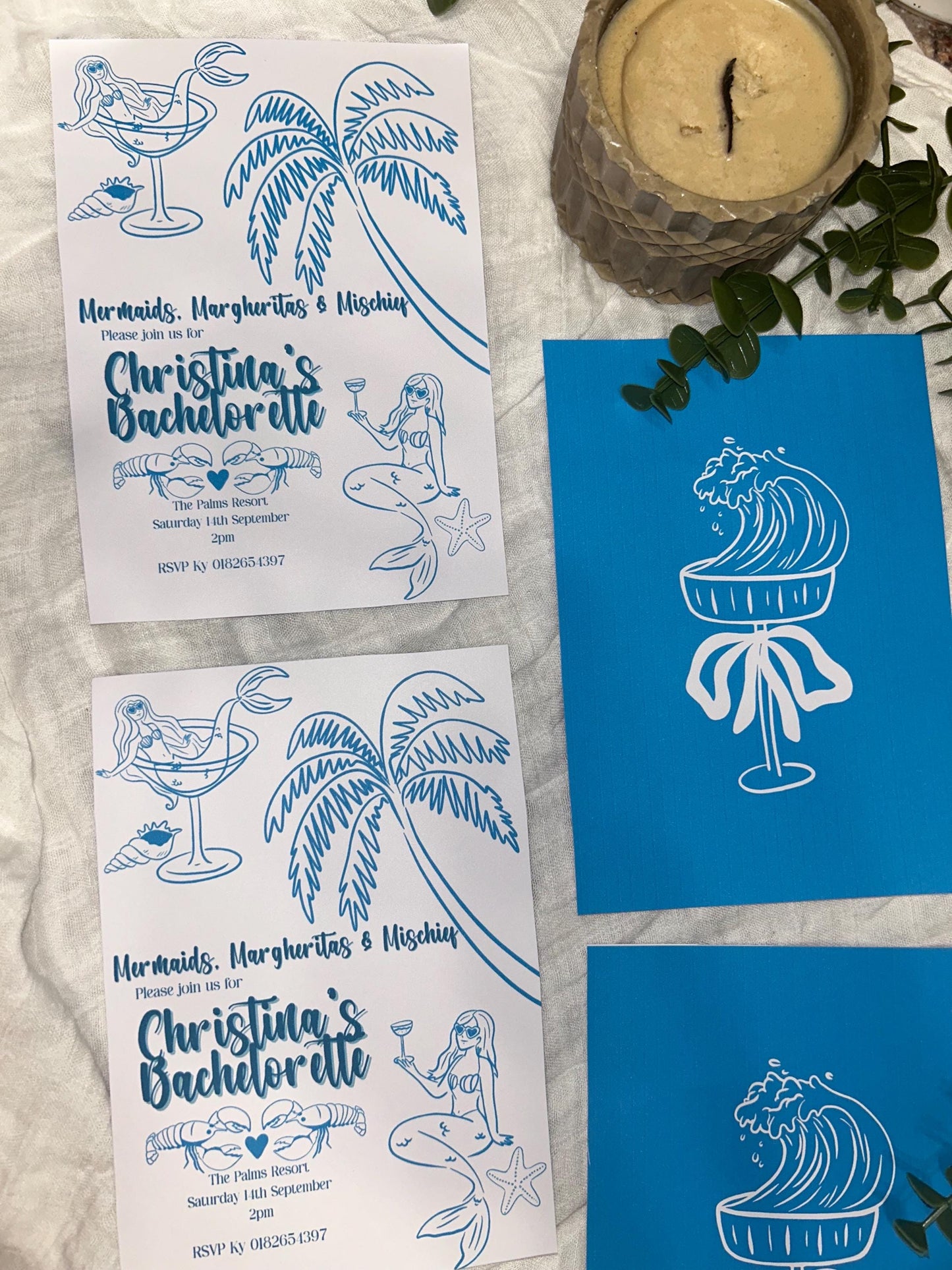 Mermaid Bachelorette Invitation - Tropical Beach Party Invite Editable Canva custom template wedding hens milestone birthday surprise event
