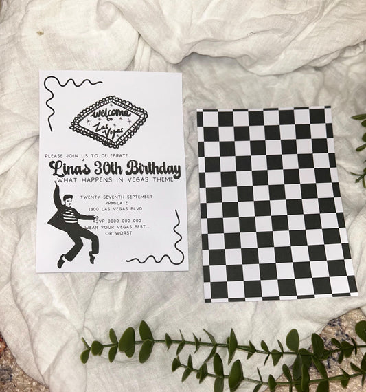 Elvis 30th 21st Ladies or Mens Birthday Invitation What happens in Vegas Viva Las Vegas Party, Casino Gambler Rock n Roll Theme Party Invite