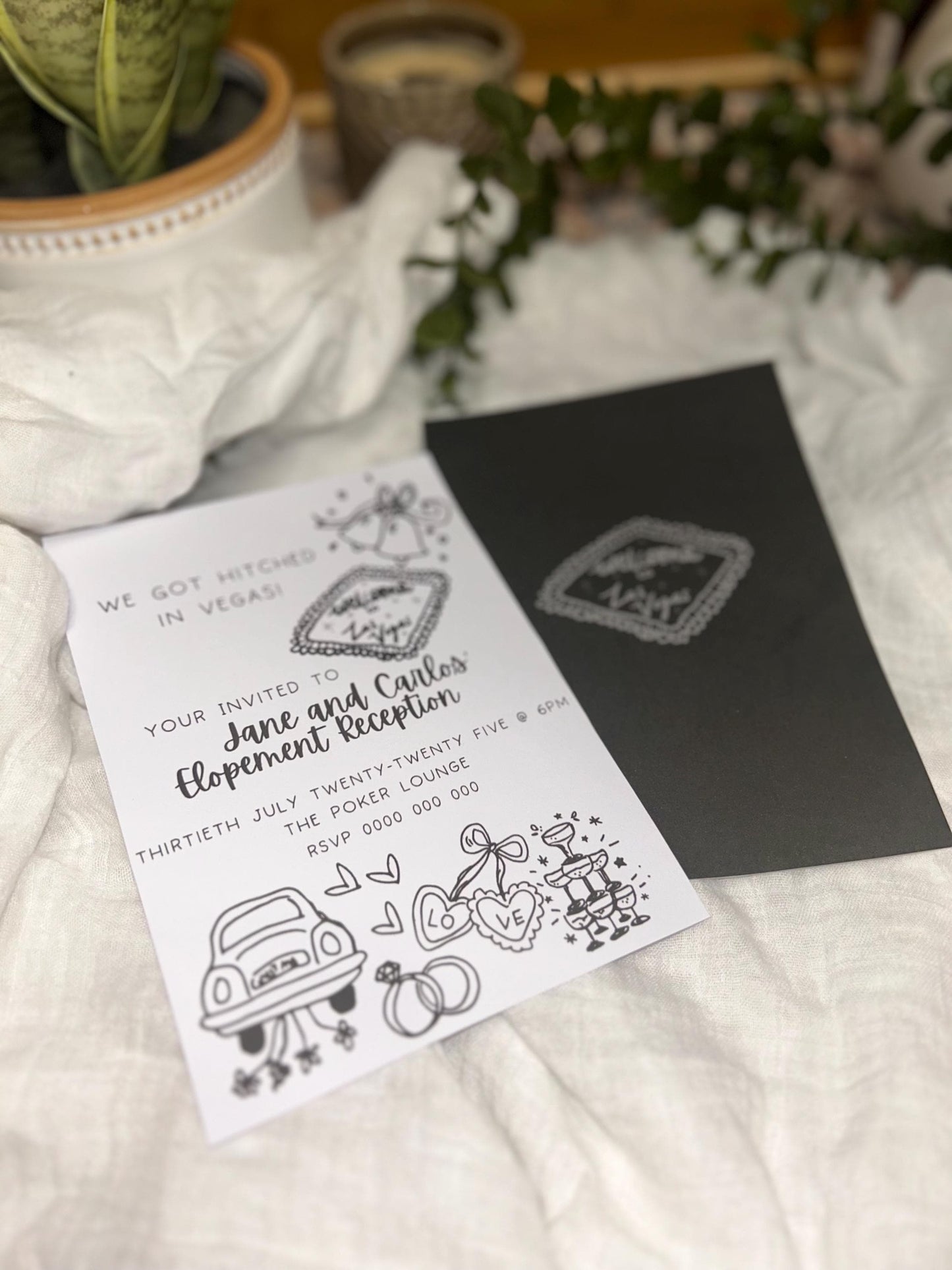 We Got Hitched Invitation Married in Vegas Invite Elopement announcement Just Married Wedding Invitation Cute Modern Artsy Edgy Goth Wedding