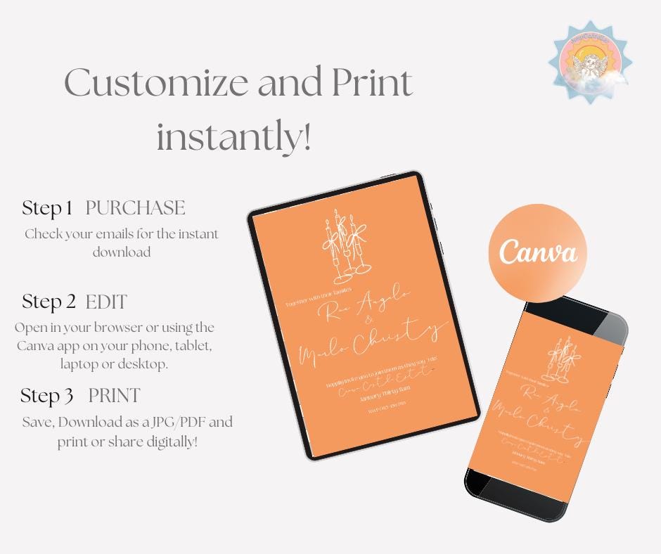 Modern Minimalist Wedding Invitation Orange Bright Simple Sleek Chic Elegant Elopement Party Reception Engagement Invite Eloping Candlestick