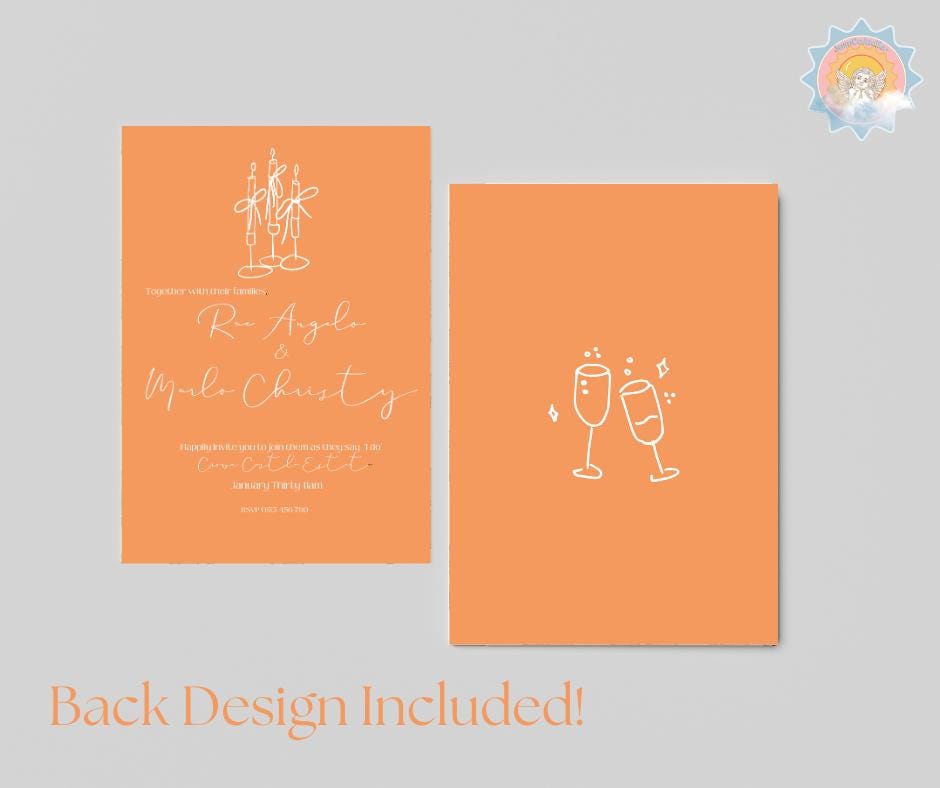 Modern Minimalist Wedding Invitation Orange Bright Simple Sleek Chic Elegant Elopement Party Reception Engagement Invite Eloping Candlestick