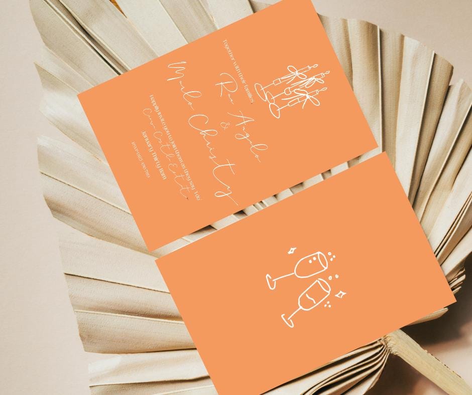 Modern Minimalist Wedding Invitation Orange Bright Simple Sleek Chic Elegant Elopement Party Reception Engagement Invite Eloping Candlestick