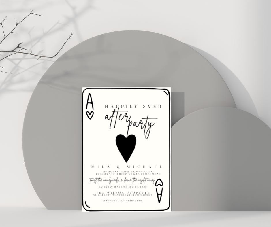 Funky Vegas Wedding Invitation playing cards modern fun just married Vegas elopement chapel wedding Elvis wedding gambling casino wedding