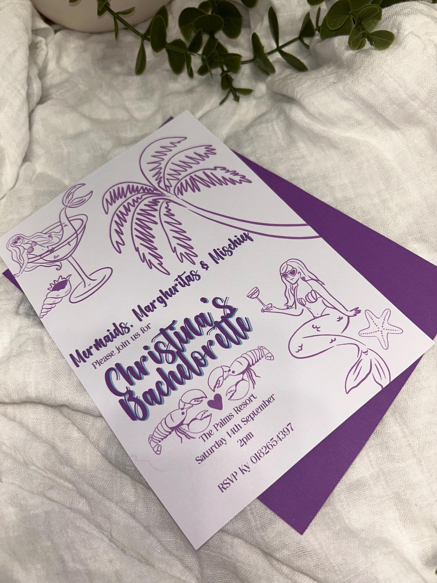 Mermaid Bachelorette Invitation - Purple Tropical Party Invite | Editable Canva Template | Instant Download