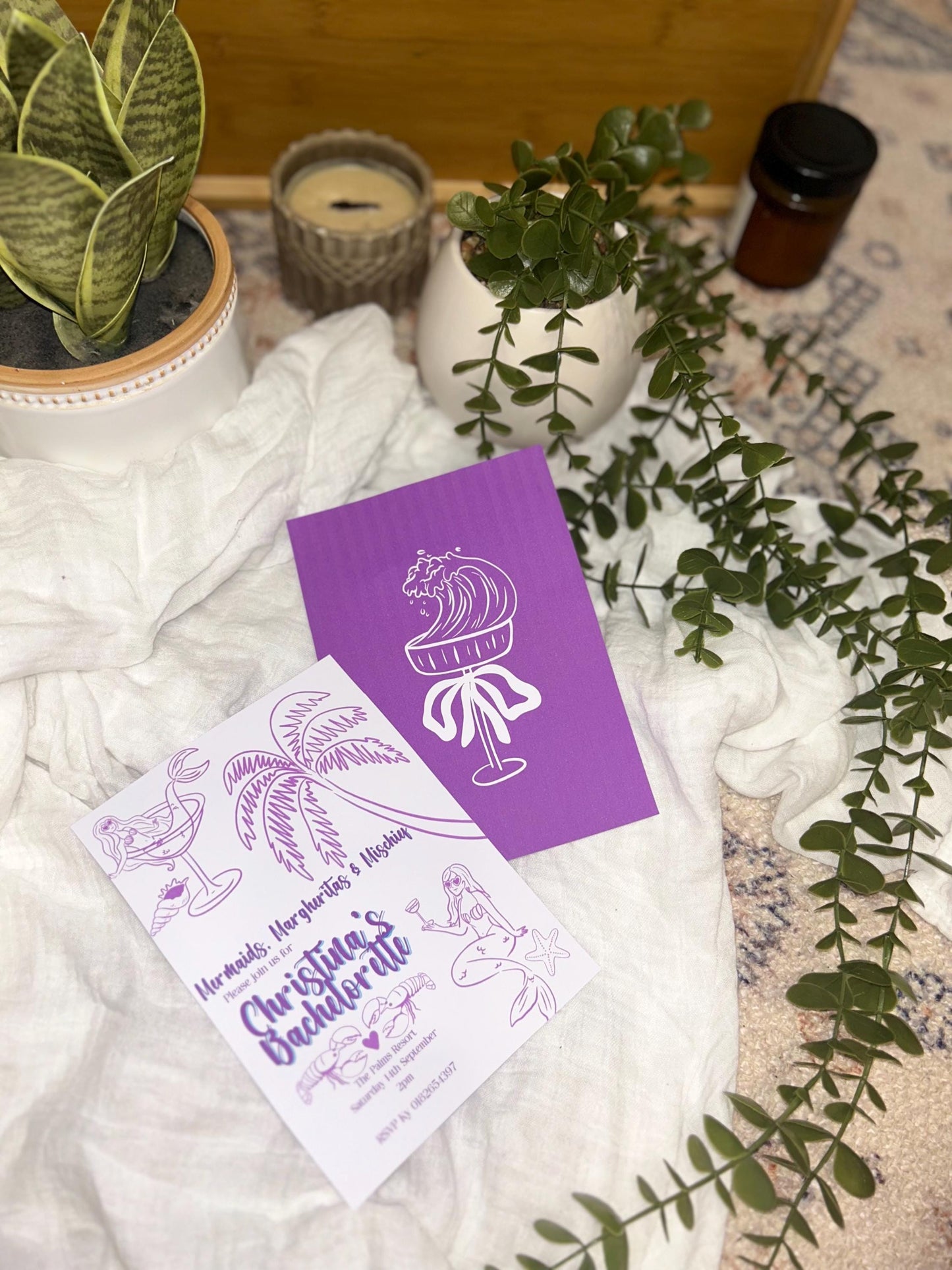 Mermaid Bachelorette Invitation - Purple Tropical Party Invite | Editable Canva Template | Instant Download