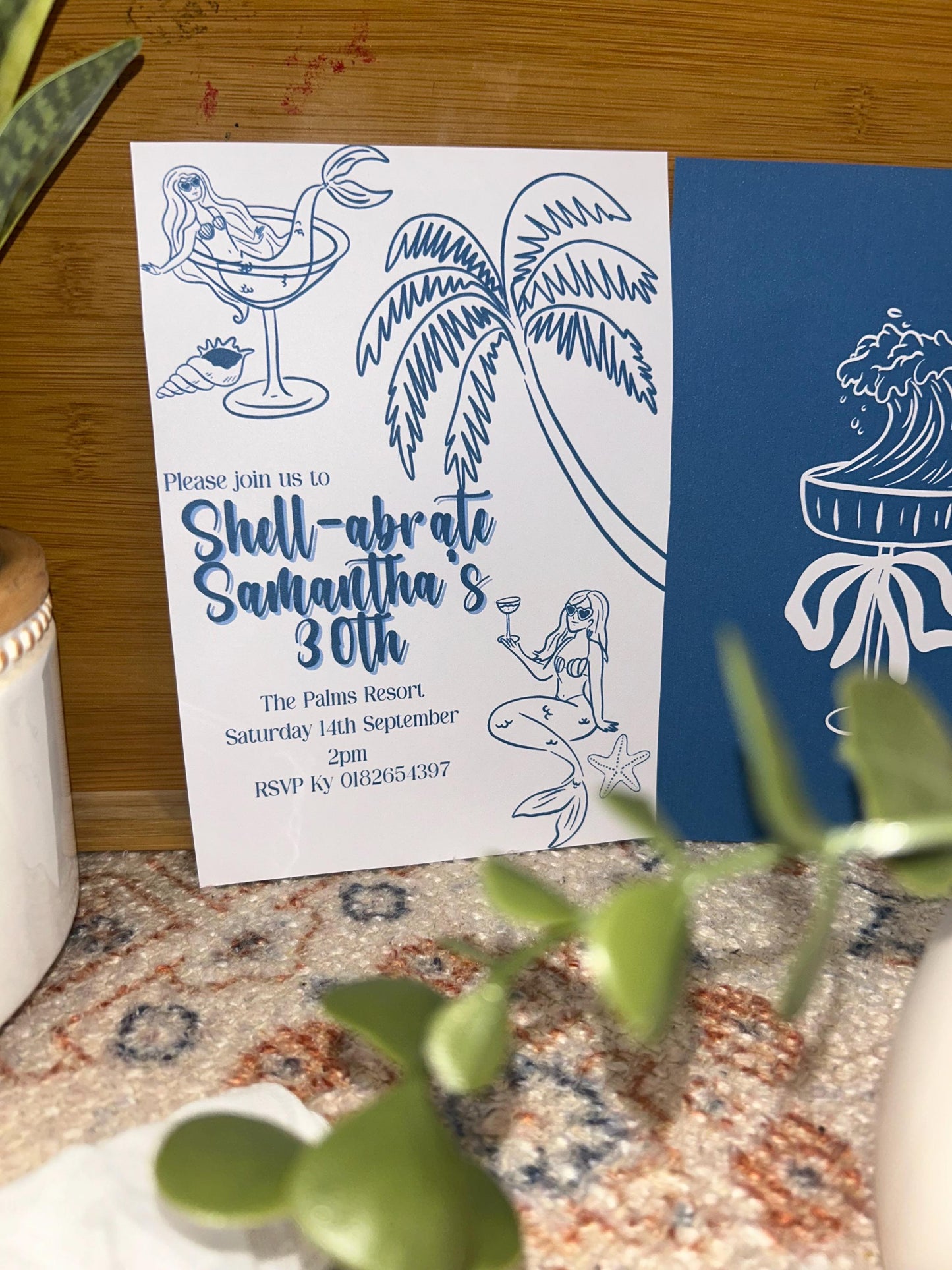 Shell-abrate Birthday Invitation - Blue Tropical Beach theme ladies invites 30th 21st theme birthday surprise party e-invite editable custom