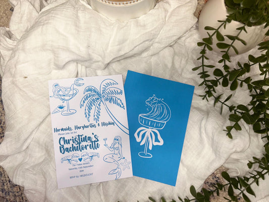 Mermaid Bachelorette Invitation - Tropical Beach Party Invite Editable Canva custom template wedding hens milestone birthday surprise event