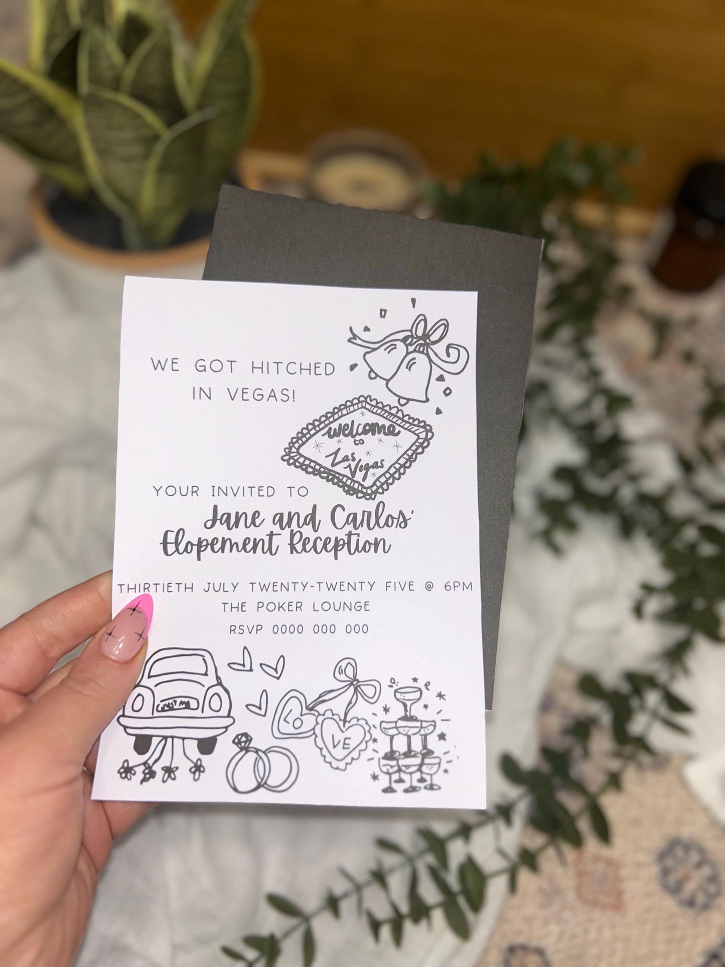 We Got Hitched Invitation Married in Vegas Invite Elopement announcement Just Married Wedding Invitation Cute Modern Artsy Edgy Goth Wedding