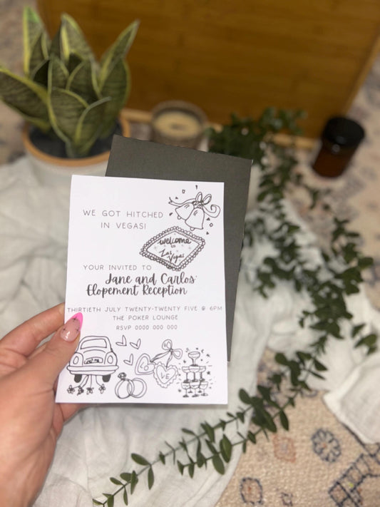 We Got Hitched Invitation Married in Vegas Invite Elopement announcement Just Married Wedding Invitation Cute Modern Artsy Edgy Goth Wedding