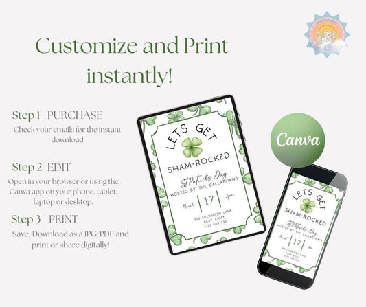 St Patrick's Day Party Lets Get Shamrocked Invitation Editable Saint Patrick Day Party Invite Shamrock, Invitation Shamrock Instant Download