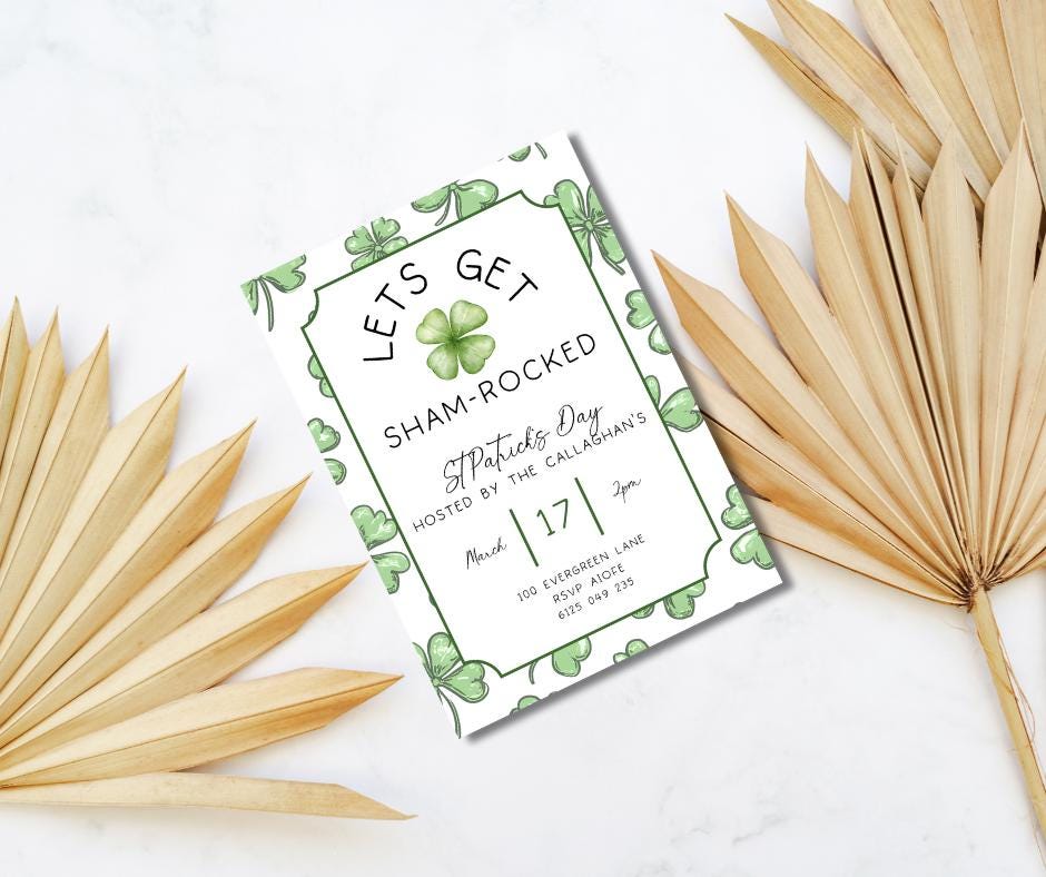 St Patrick's Day Party Lets Get Shamrocked Invitation Editable Saint Patrick Day Party Invite Shamrock, Invitation Shamrock Instant Download
