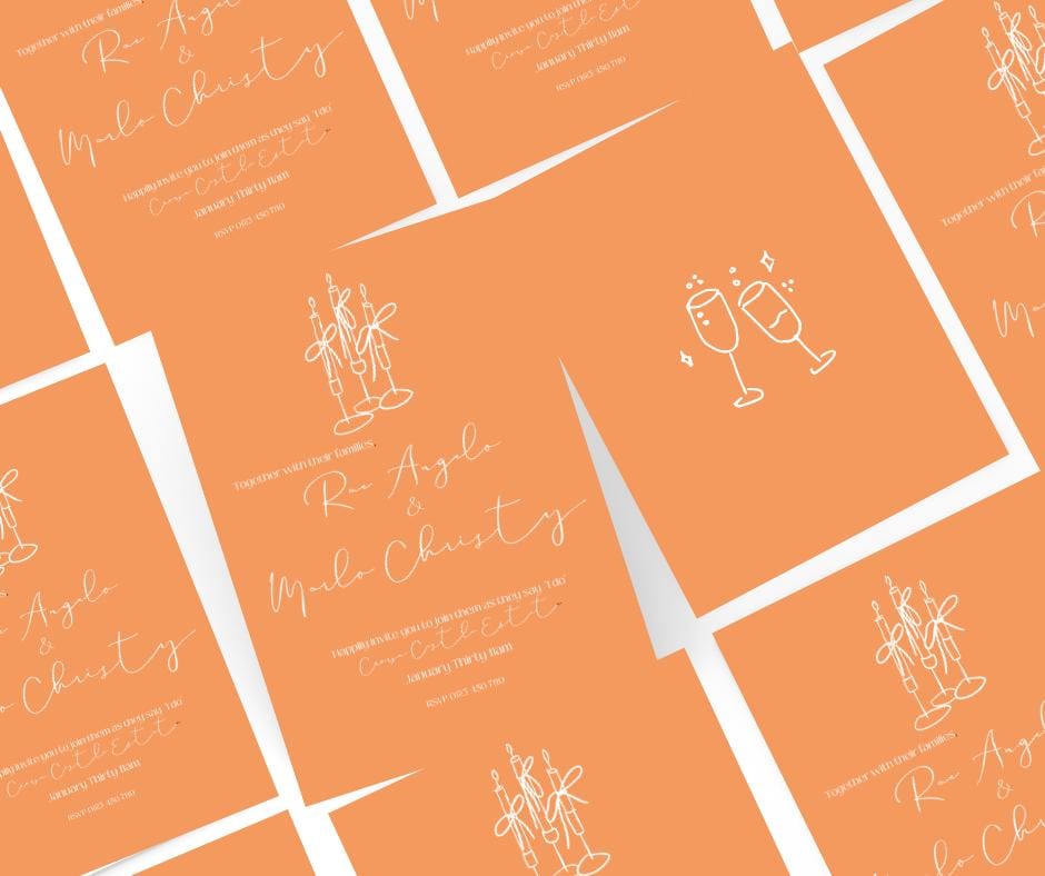 Modern Minimalist Wedding Invitation Orange Bright Simple Sleek Chic Elegant Elopement Party Reception Engagement Invite Eloping Candlestick