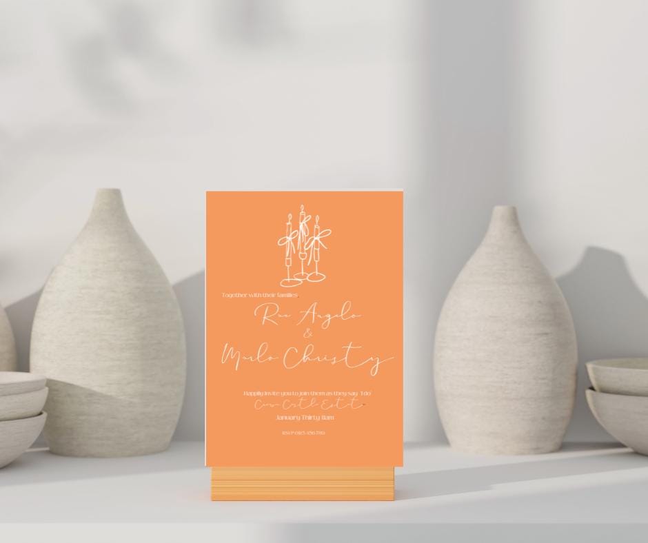 Modern Minimalist Wedding Invitation Orange Bright Simple Sleek Chic Elegant Elopement Party Reception Engagement Invite Eloping Candlestick