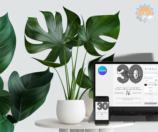 30th Birthday Invitation Milestone Party Invite Dirty thirty editable downloadable black white canva template 30 Balloon minimal 1995 95 30s