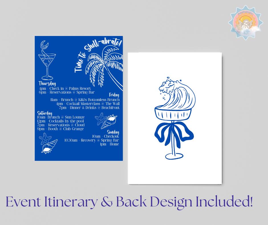 Shell-abrate Invitation Package - Blue Tropical Beach theme ladies invites 30th 21st theme birthday surprise party e-invite editable custom
