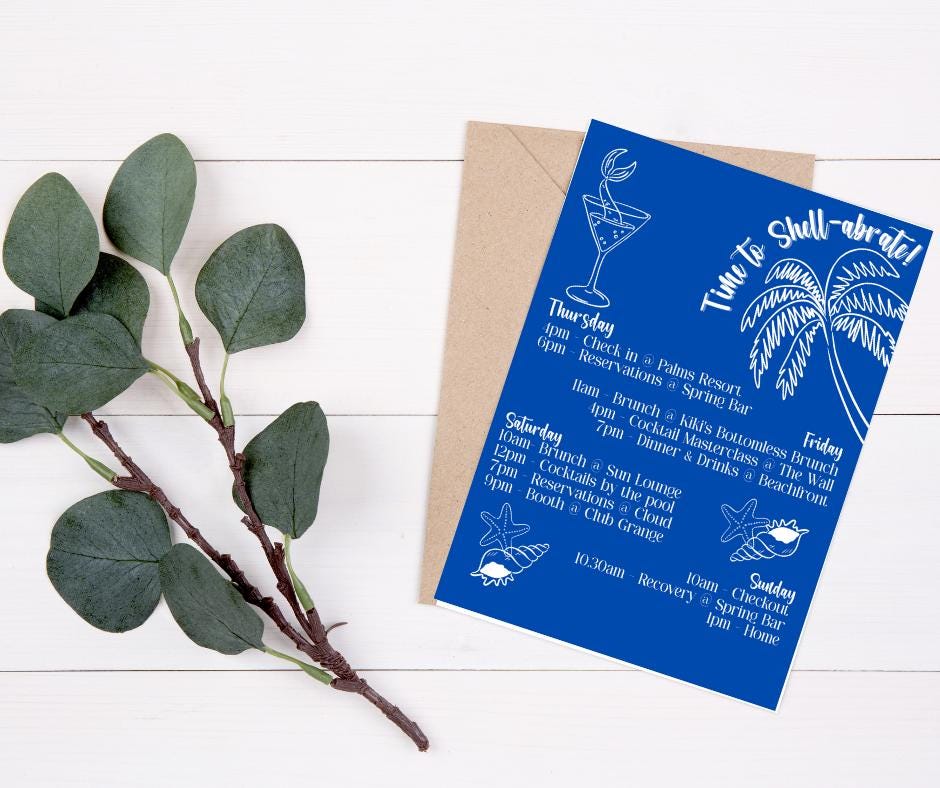 Shell-abrate Invitation Package - Blue Tropical Beach theme ladies invites 30th 21st theme birthday surprise party e-invite editable custom