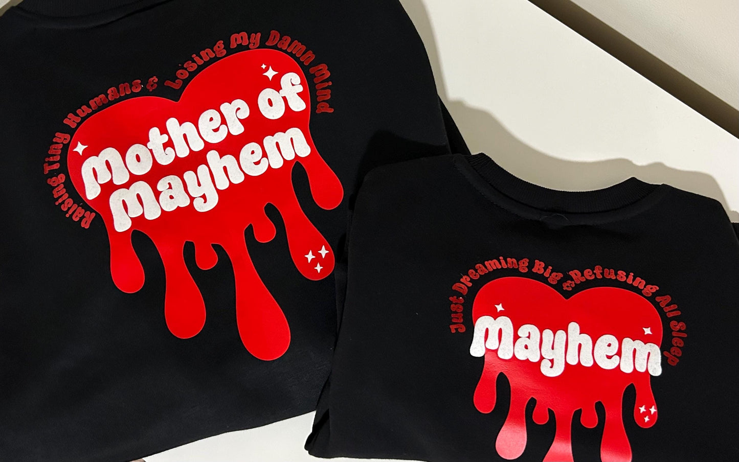 Custom Matching MoM Mother’s Day sweatshirt - Mother of Mayhem, Tiny Human Union, MoM, family matching jumper crewneck personalized mum gift