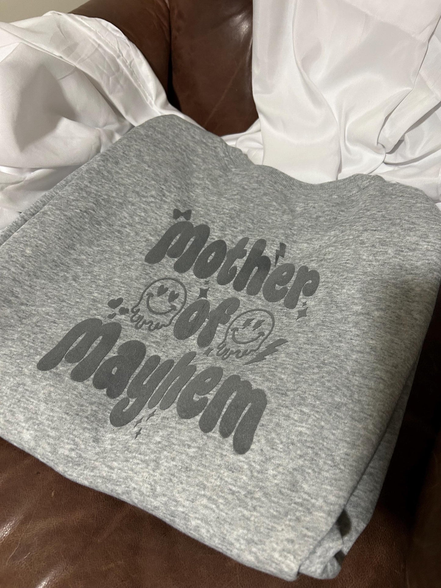 Crazy Club GreyMatching kids and mum Mother’s Day sweatshirt - Mother of Mayhem, MoM, family matching jumpers crewneck personalised mum gift