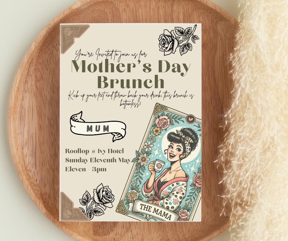 Mother's Day Bottomless Brunch Invitation - Mom Mum Mummy Mother Grandmother Celebration Invitation Happy Moms Day Retro Tattoo Inspired mum