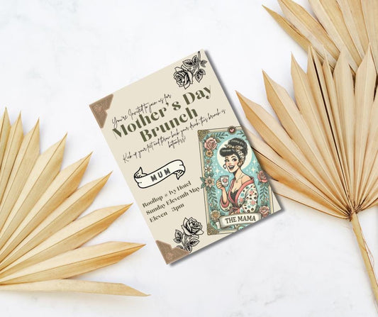 Mother's Day Bottomless Brunch Invitation - Mom Mum Mummy Mother Grandmother Celebration Invitation Happy Moms Day Retro Tattoo Inspired mum