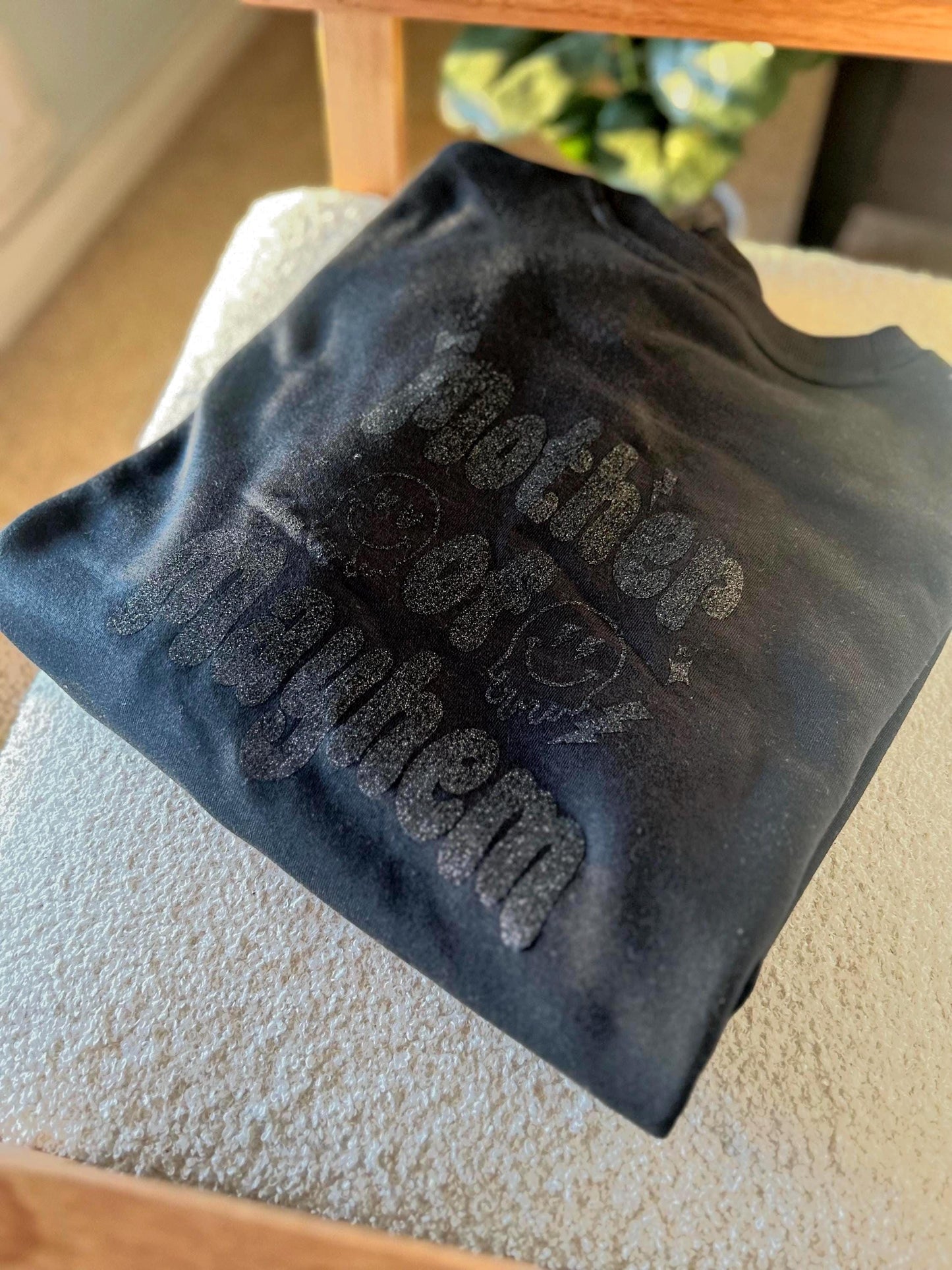 Crazy Club Black kids and mum Mother’s Day sweatshirt - Mother of Mayhem, MoM, family matching jumpers crewneck personalised mum gift