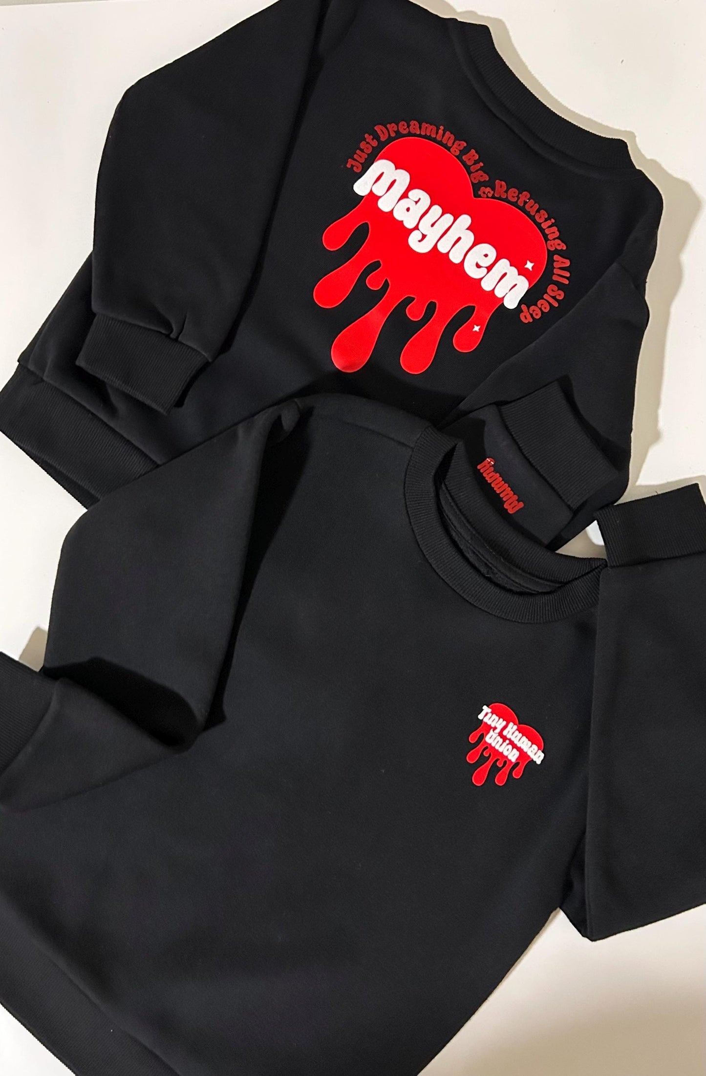 Matching kids Mother’s Day sweatshirt - Mother of Mayhem, Tiny Human Union, MoM, family matching jumpers crewneck personalised mum gift