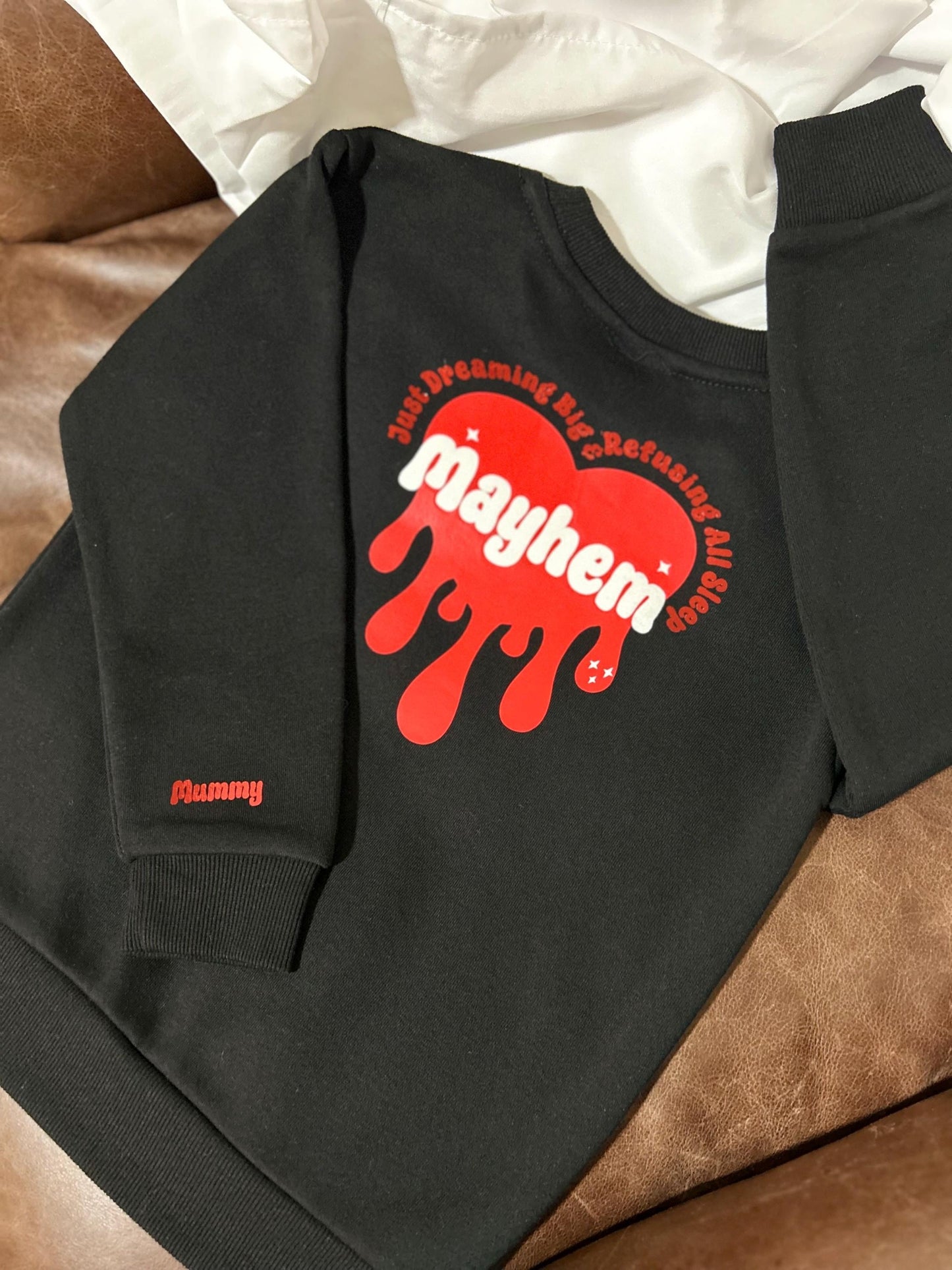 Matching kids Mother’s Day sweatshirt - Mother of Mayhem, Tiny Human Union, MoM, family matching jumpers crewneck personalised mum gift