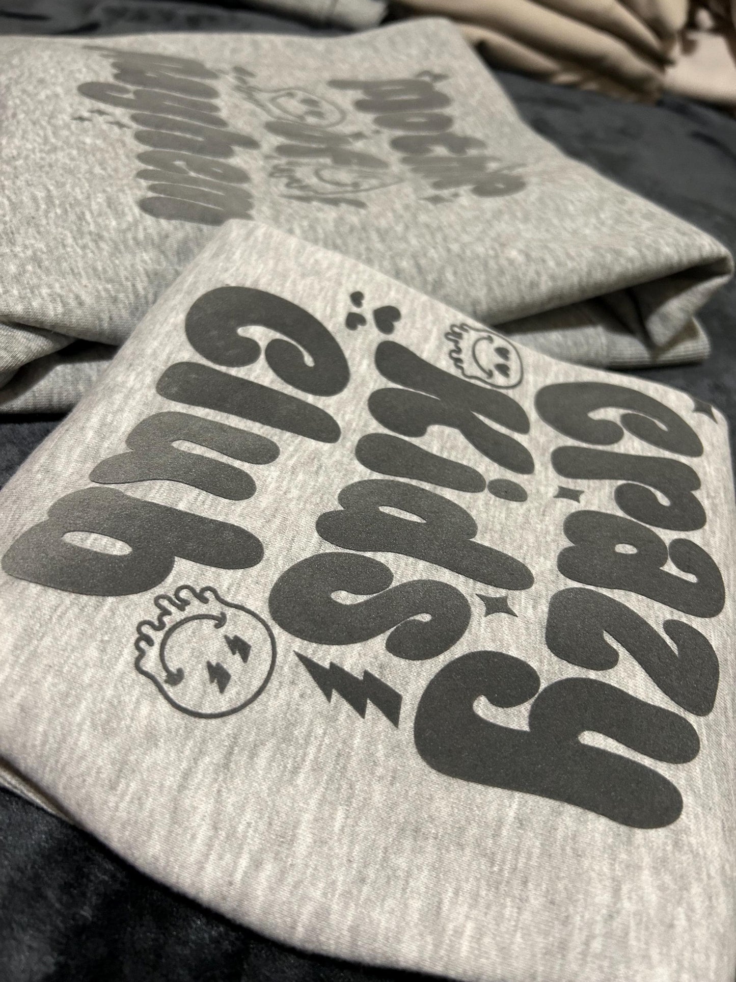 Crazy Club GreyMatching kids and mum Mother’s Day sweatshirt - Mother of Mayhem, MoM, family matching jumpers crewneck personalised mum gift