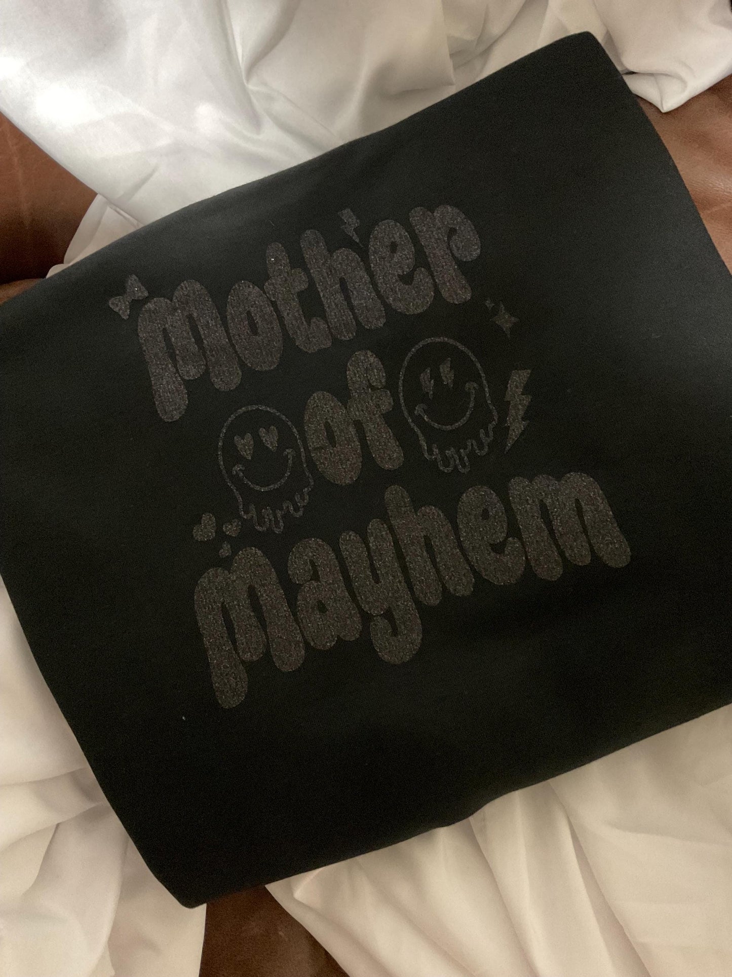 Crazy Club Black kids and mum Mother’s Day sweatshirt - Mother of Mayhem, MoM, family matching jumpers crewneck personalised mum gift