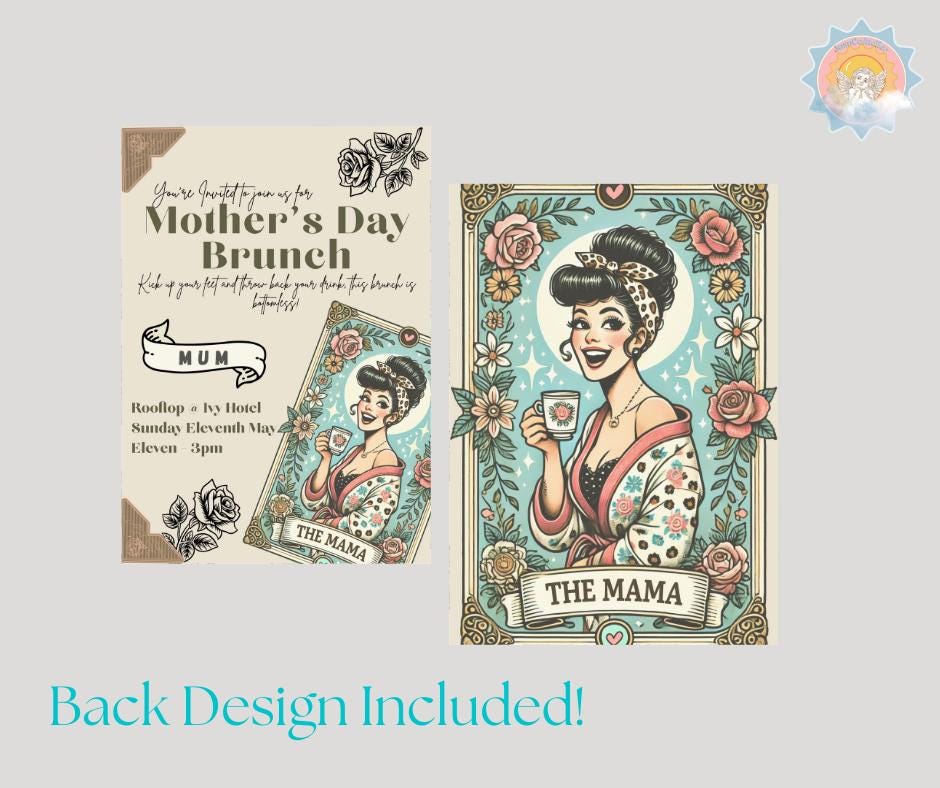 Mother's Day Bottomless Brunch Invitation - Mom Mum Mummy Mother Grandmother Celebration Invitation Happy Moms Day Retro Tattoo Inspired mum