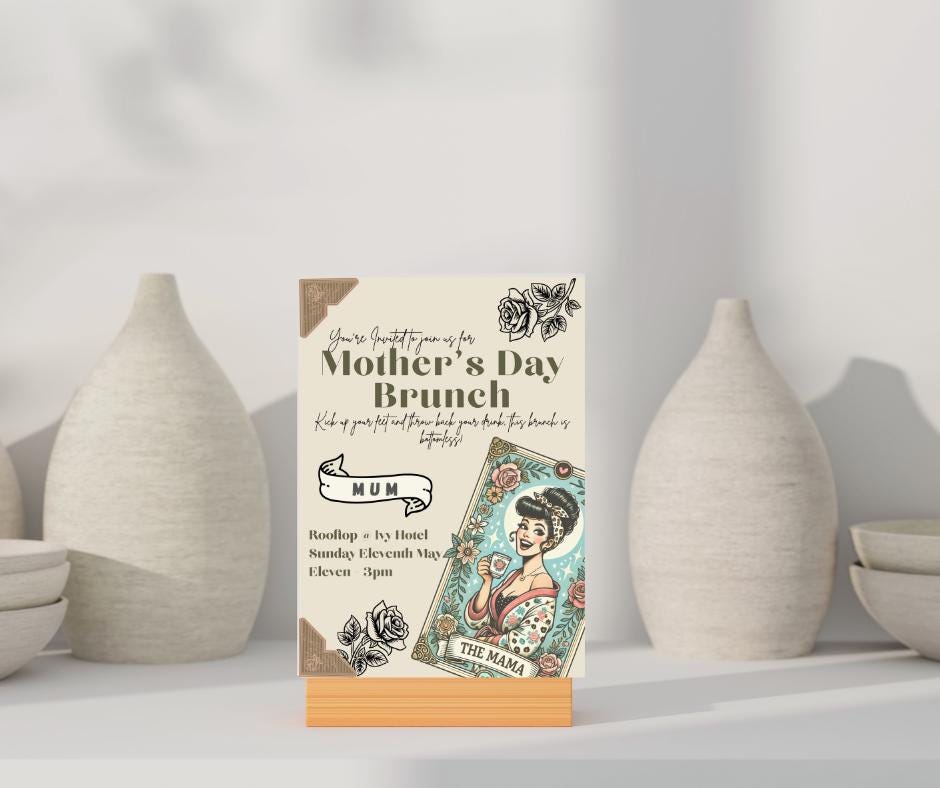 Mother's Day Bottomless Brunch Invitation - Mom Mum Mummy Mother Grandmother Celebration Invitation Happy Moms Day Retro Tattoo Inspired mum